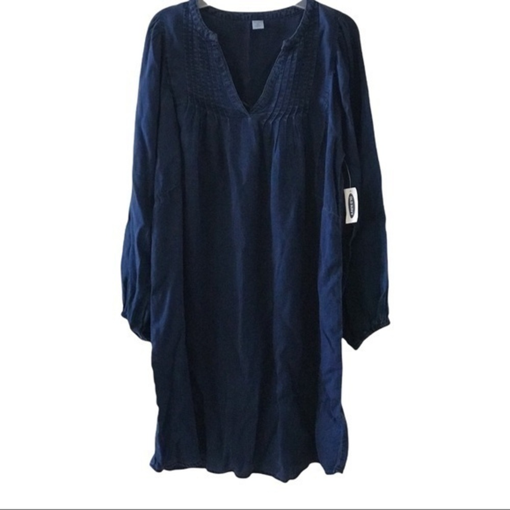 Old Navy Boho Split Neck Pintucked Chambray Swing Dress XS